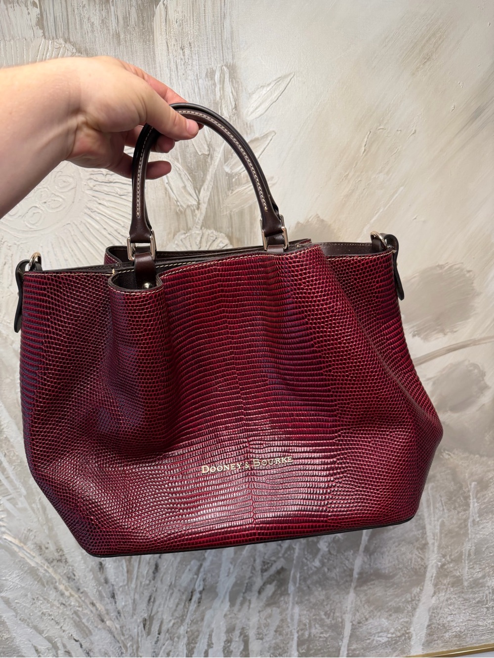 Dooney & Bourke Deep Burgundy Lizard-Embossed Satchel
